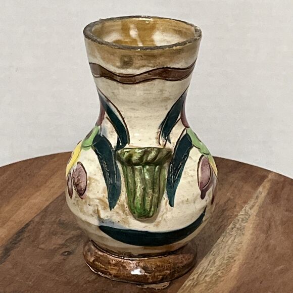 VTG Italian Sgraffito Vase Hand Painted Floral Colorful Signed G.T. Numbered - Picture 5 of 7
